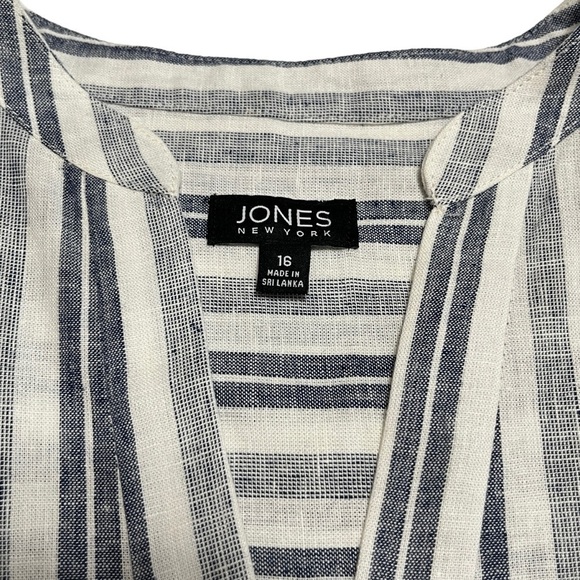Jones New York Navy & Off-White Striped Linen-blend Shift Dress w/Pockets Sz. 16 - Picture 6 of 9